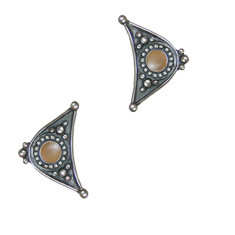 Sterling Silver Designer Post Stud Earrings With Peach Moonstone